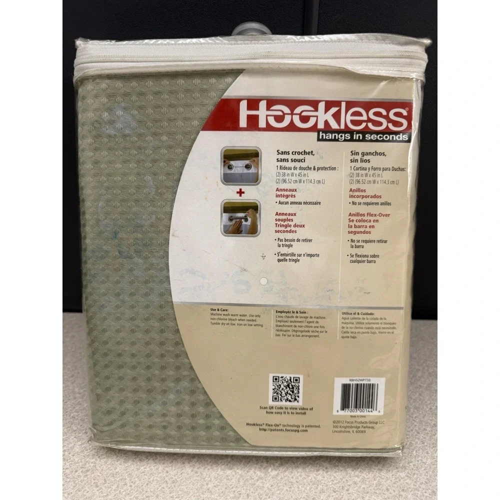 Hookless Hang In Seconds Sage Green Waffle Window Curtain 2 Panels 38x45 NEW!